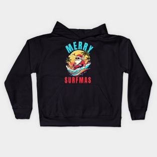 Merry Surfmas, Santa Waving, Christmas, Surf Gift, Santa Gift Kids Hoodie